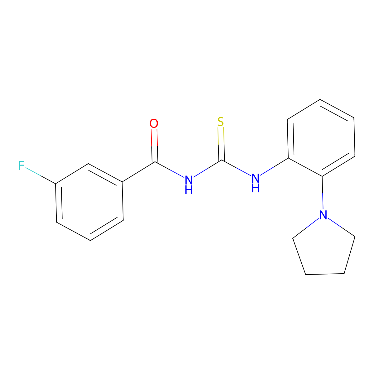 3-fluoro-N-[(2-pyrrolidin-1-ylphenyl)carbamothioyl]benzamide molecular structure, CAS 532947-37-8