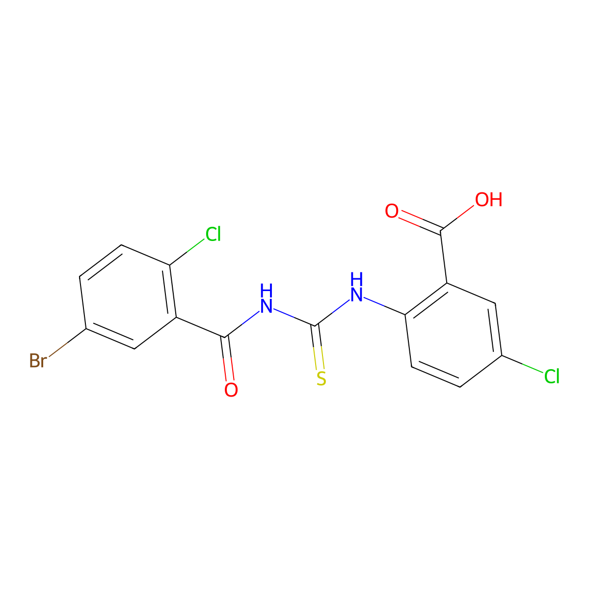 2-({[(5-Bromo-2-chlorophenyl)carbonyl]carbamothioyl}amino)-5-chlorobenzoic acid molecular structure, CAS 532947-69-6
