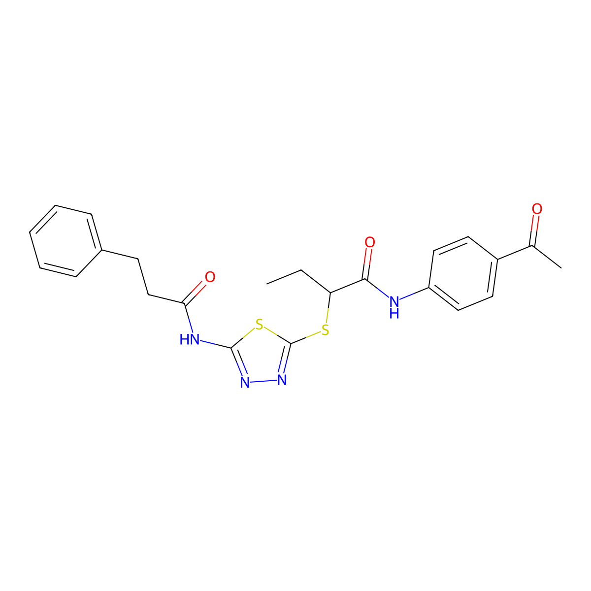 N-(4-acetylphenyl)-2-[[5-(3-phenylpropanoylamino)-1,3,4-thiadiazol-2-yl]sulfanyl]butanamide molecular structure, CAS 532948-11-1