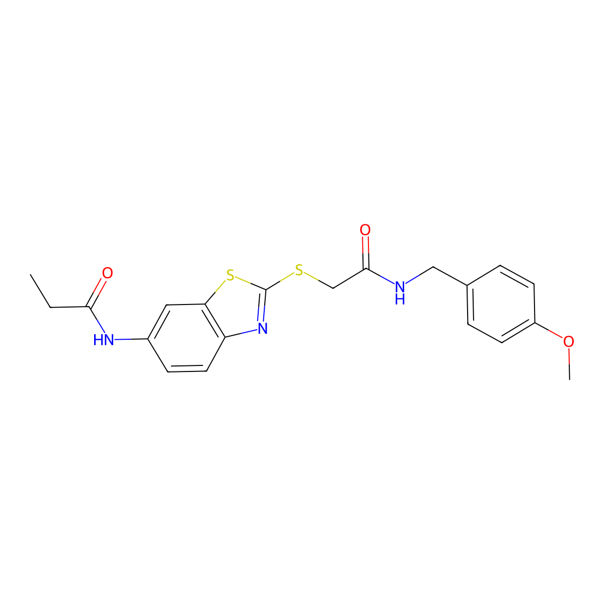 N-[2-({2-[(4-methoxybenzyl)amino]-2-oxoethyl}sulfanyl)-1,3-benzothiazol-6-yl]propanamide molecular structure, CAS 532948-13-3