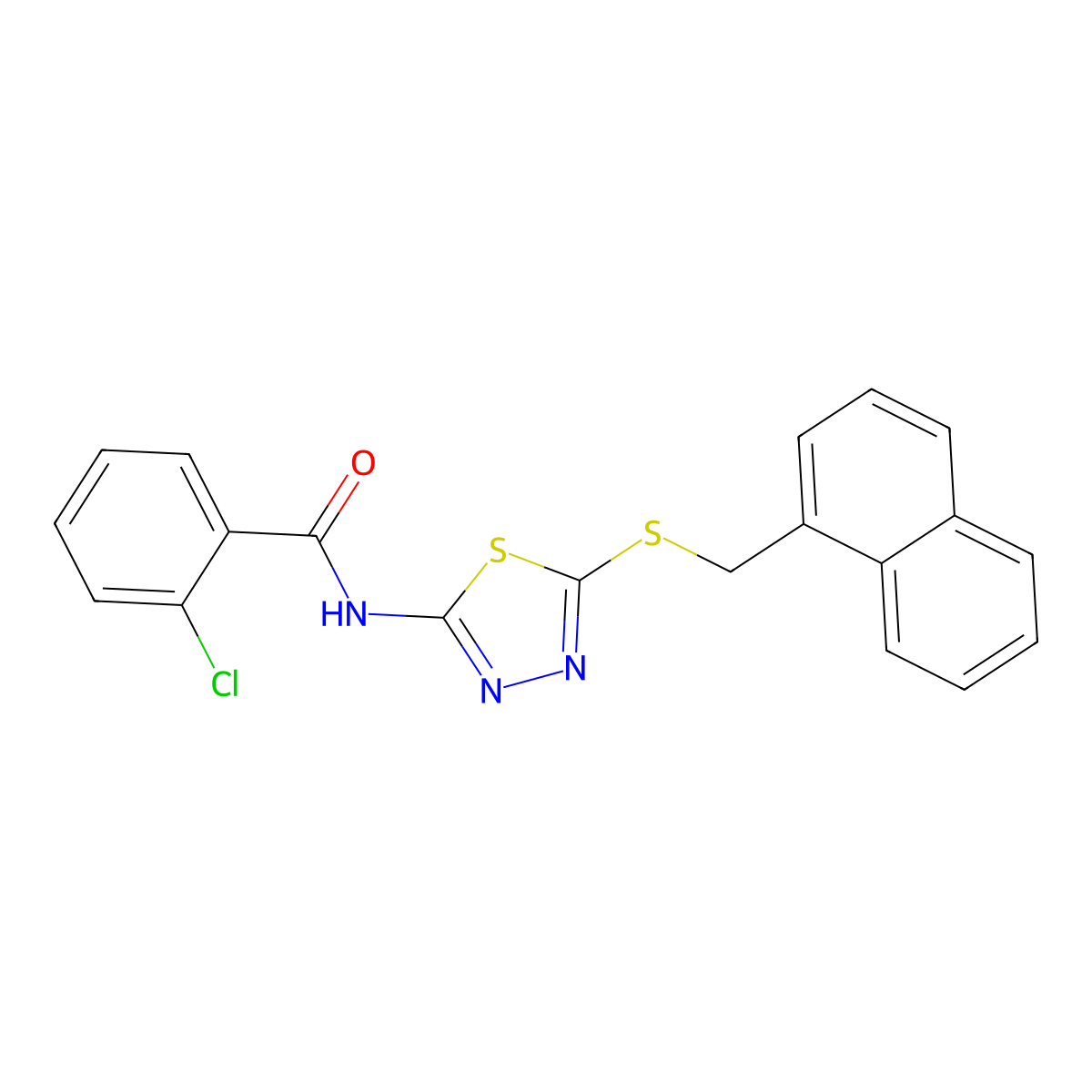 2-chloro-N-{5-[(naphthalen-1-ylmethyl)sulfanyl]-1,3,4-thiadiazol-2-yl}benzamide molecular structure, CAS 532949-18-1