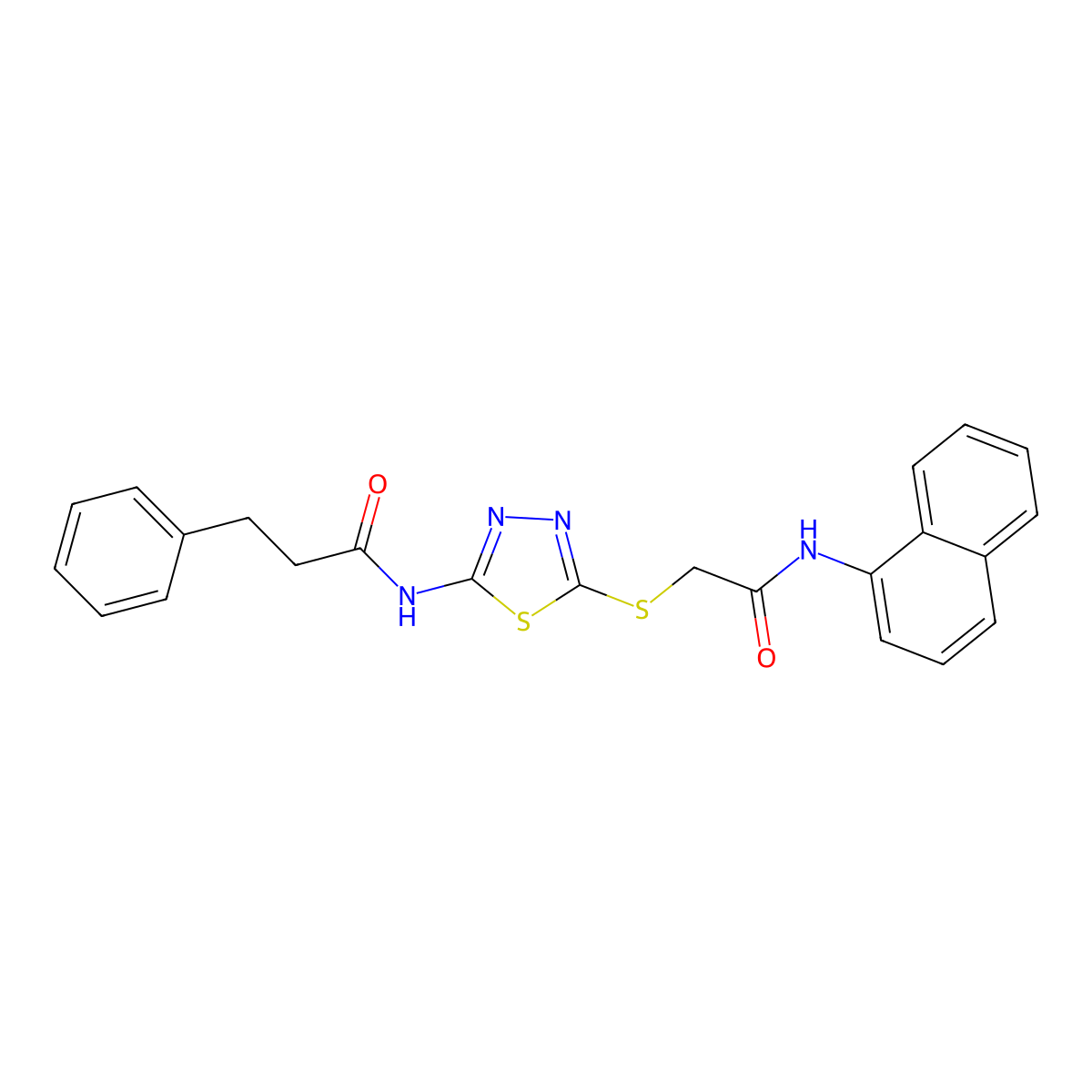 N-(5-{[2-(1-naphthylamino)-2-oxoethyl]sulfanyl}-1,3,4-thiadiazol-2-yl)-3-phenylpropanamide molecular structure, CAS 532949-39-6