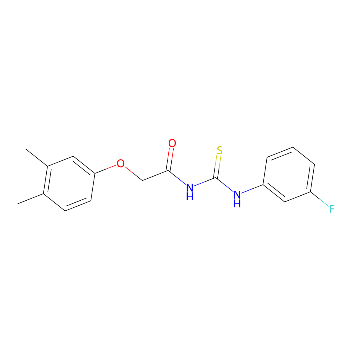 2-(3,4-dimethylphenoxy)-N-[(3-fluorophenyl)carbamothioyl]acetamide molecular structure, CAS 532949-60-3