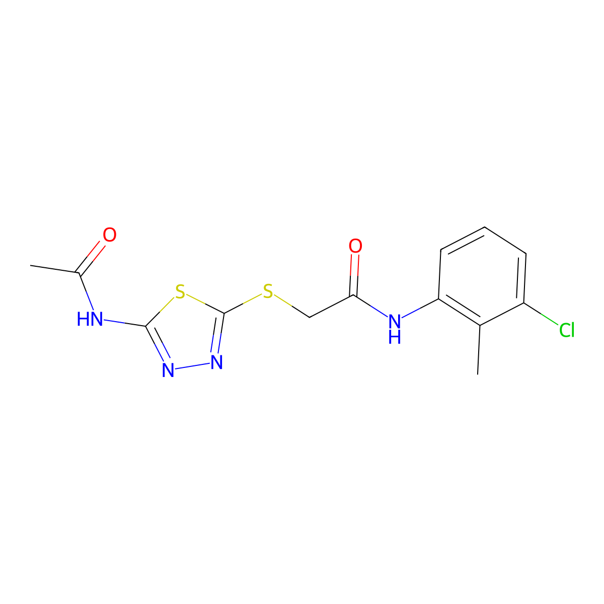 2-[(5-acetamido-1,3,4-thiadiazol-2-yl)sulfanyl]-N-(3-chloro-2-methylphenyl)acetamide molecular structure, CAS 532950-90-6