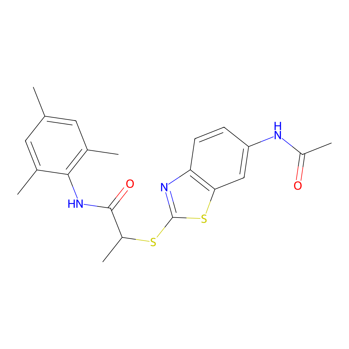 2-[(6-acetamido-1,3-benzothiazol-2-yl)sulfanyl]-N-(2,4,6-trimethylphenyl)propanamide molecular structure, CAS 532952-00-4