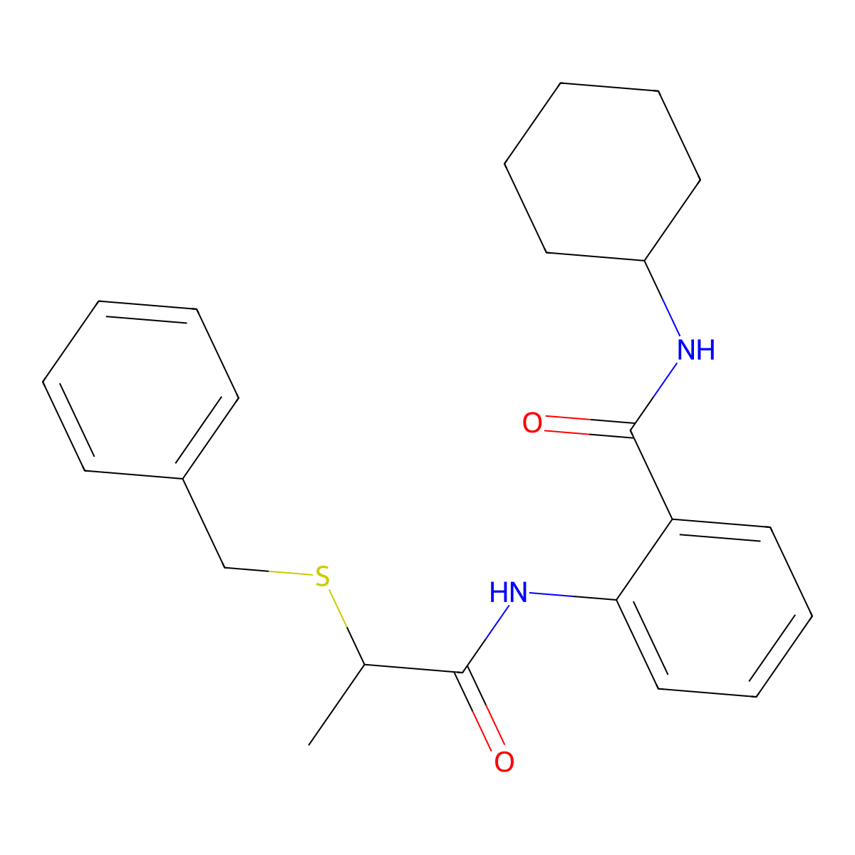 2-(2-benzylsulfanylpropanoylamino)-N-cyclohexylbenzamide molecular structure, CAS 532953-10-9