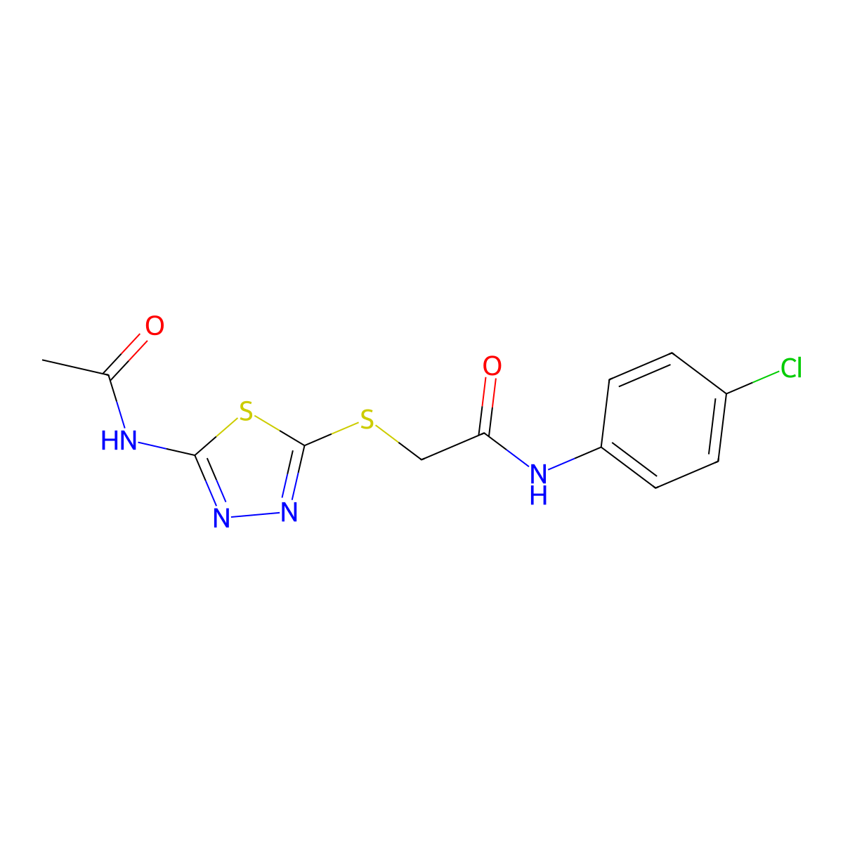 2-((5-acetamido-1,3,4-thiadiazol-2-yl)thio)-N-(4-chlorophenyl)acetamide molecular structure, CAS 532953-76-7