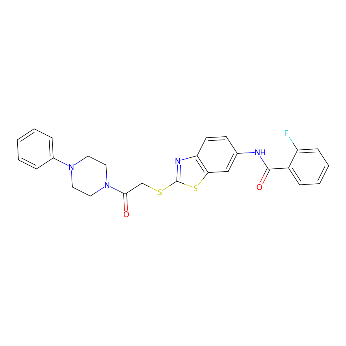 2-fluoro-N-[2-[2-oxo-2-(4-phenylpiperazin-1-yl)ethyl]sulfanyl-1,3-benzothiazol-6-yl]benzamide molecular structure, CAS 532953-82-5
