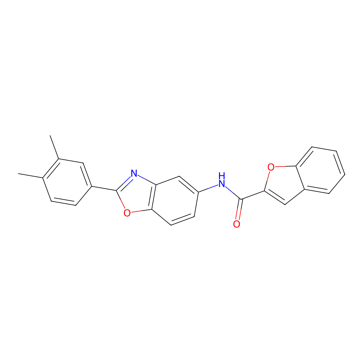 N-[2-(3,4-dimethylphenyl)-1,3-benzoxazol-5-yl]-1-benzofuran-2-carboxamide molecular structure, CAS 532954-12-4