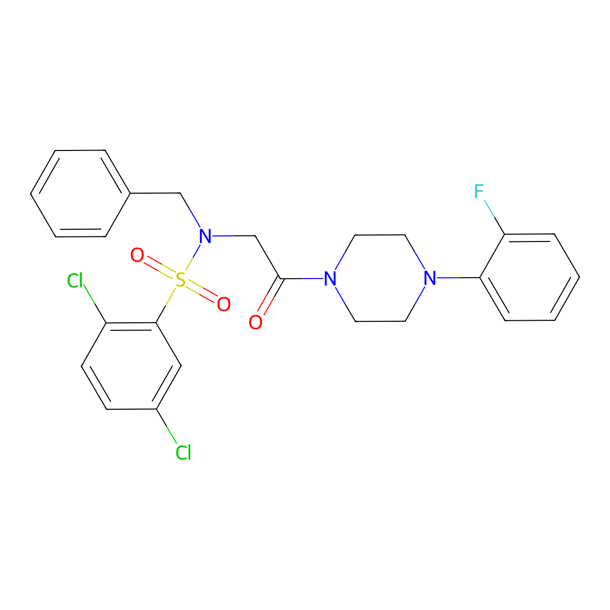 N-benzyl-2,5-dichloro-N-[2-[4-(2-fluorophenyl)piperazin-1-yl]-2-oxoethyl]benzenesulfonamide molecular structure, CAS 532956-59-5
