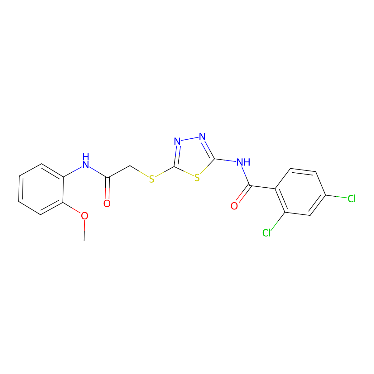 2,4-dichloro-N-[5-[2-(2-methoxyanilino)-2-oxoethyl]sulfanyl-1,3,4-thiadiazol-2-yl]benzamide molecular structure, CAS 532957-15-6