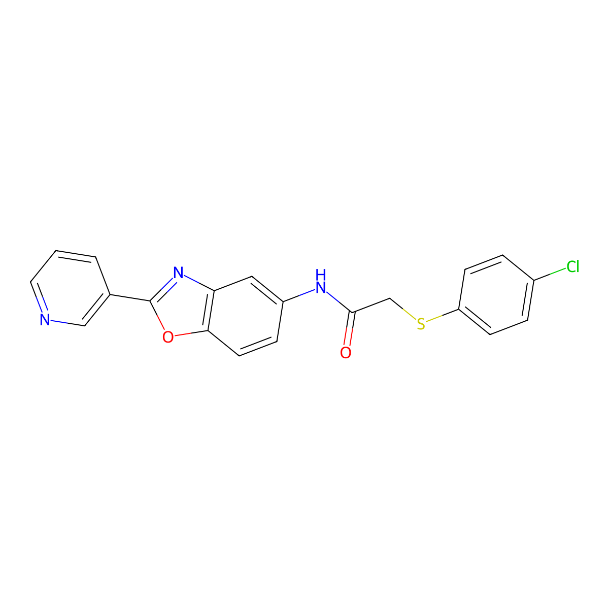 2-(4-chlorophenyl)sulfanyl-N-(2-pyridin-3-yl-1,3-benzoxazol-5-yl)acetamide molecular structure, CAS 532960-61-5