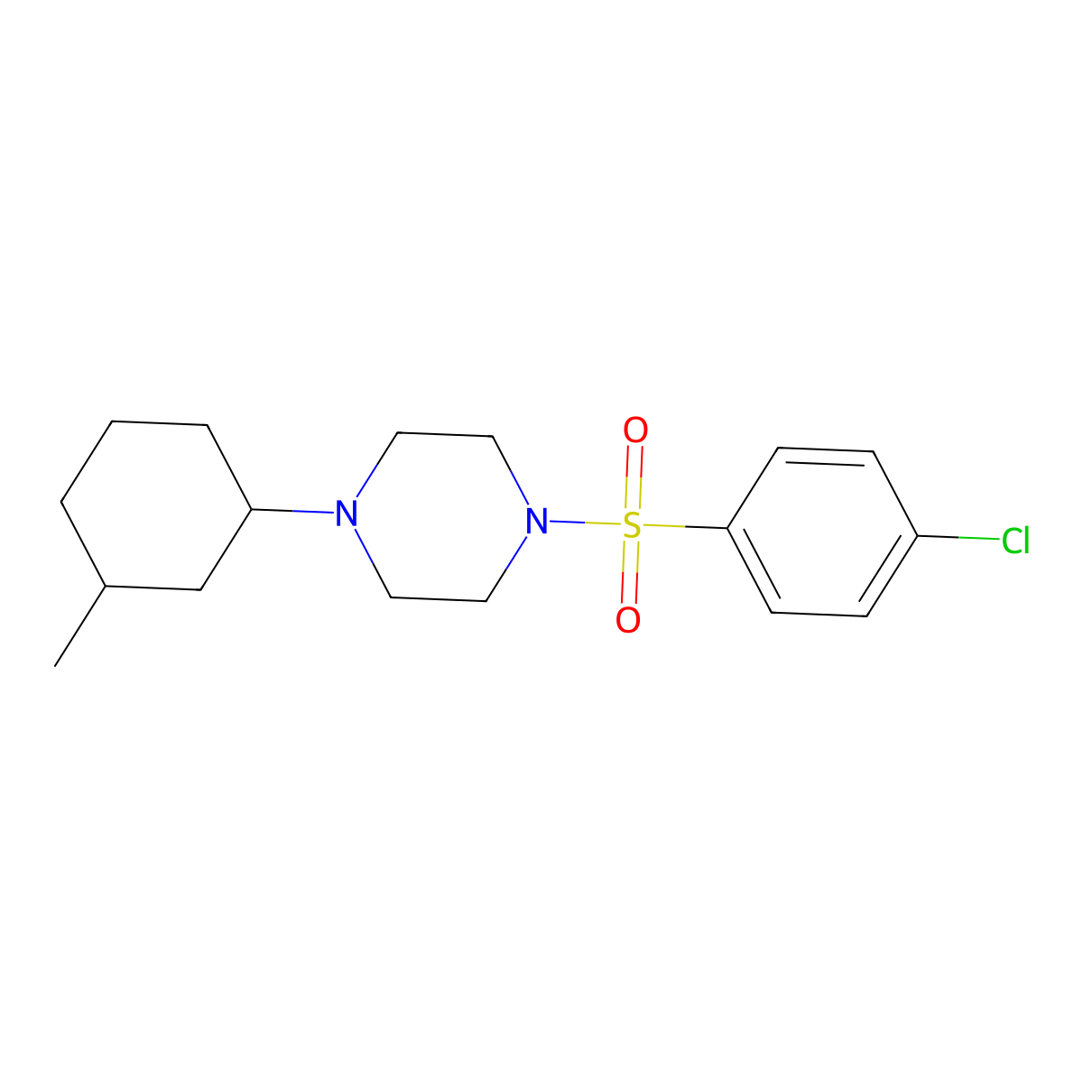 1-[(4-Chlorophenyl)sulfonyl]-4-(3-methylcyclohexyl)piperazine molecular structure, CAS 532961-88-9