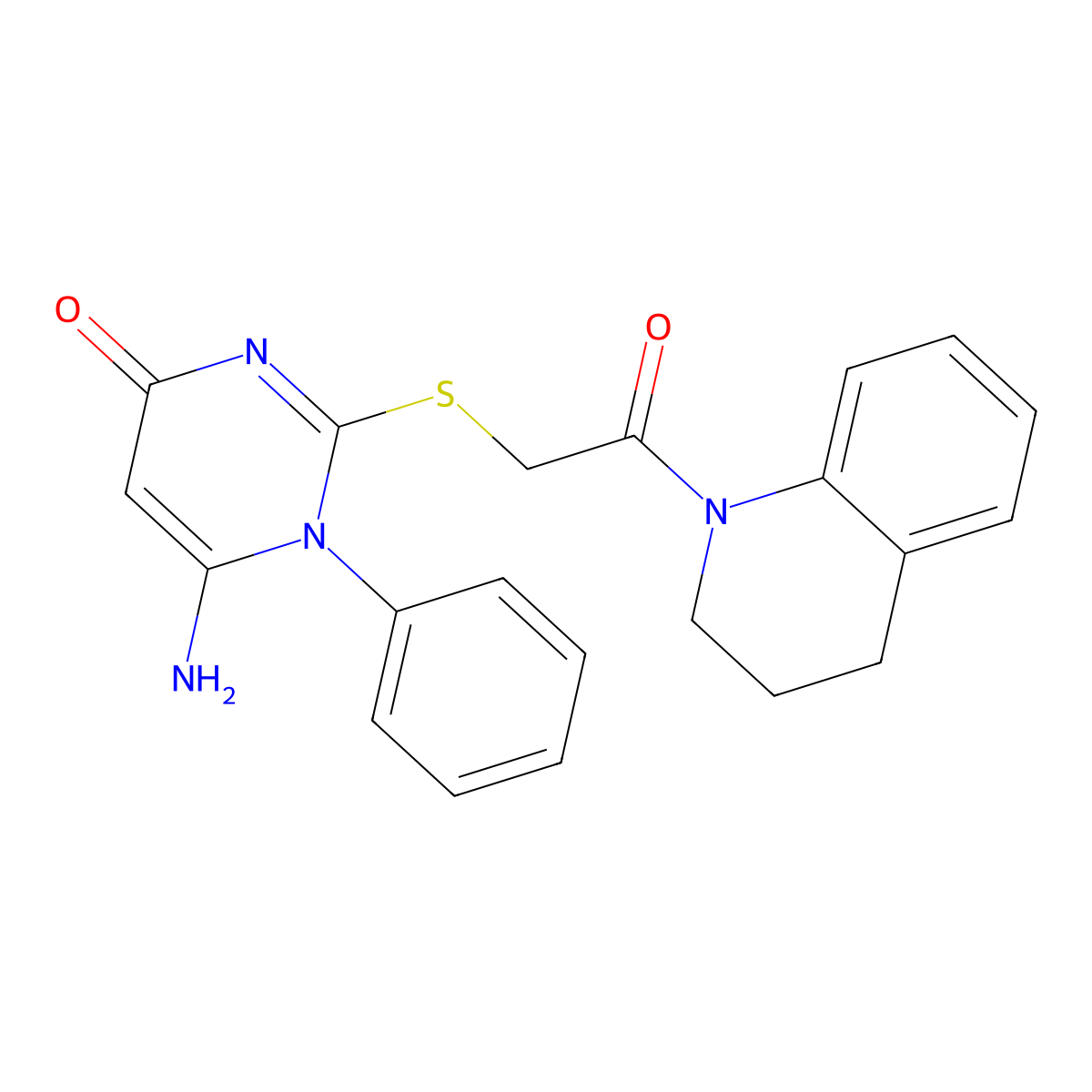 6-amino-2-[2-(3,4-dihydro-2H-quinolin-1-yl)-2-oxoethyl]sulfanyl-1-phenylpyrimidin-4-one molecular structure, CAS 532963-52-3