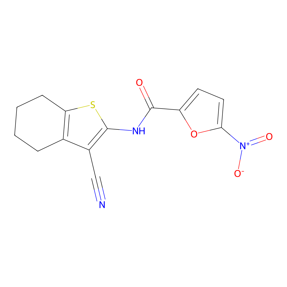 N-(3-cyano-4,5,6,7-tetrahydro-1-benzothiophen-2-yl)-5-nitrofuran-2-carboxamide molecular structure, CAS 532963-59-0
