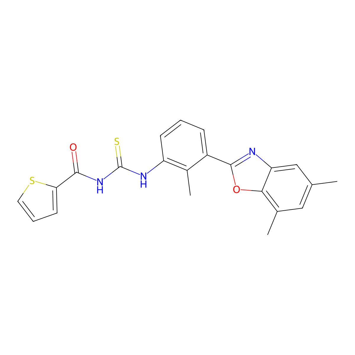 N-[[3-(5,7-dimethyl-1,3-benzoxazol-2-yl)-2-methylphenyl]carbamothioyl]thiophene-2-carboxamide molecular structure, CAS 532964-53-7