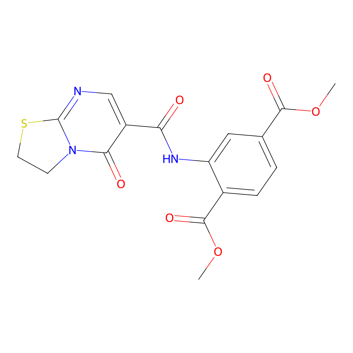 dimethyl 2-(5-oxo-3,5-dihydro-2H-thiazolo[3,2-a]pyrimidine-6-carboxamido)terephthalate molecular structure, CAS 532965-81-4