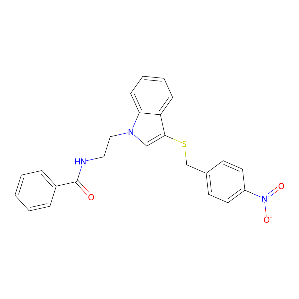 N-[2-[3-[(4-nitrophenyl)methylsulfanyl]indol-1-yl]ethyl]benzamide molecular structure, CAS 532969-46-3