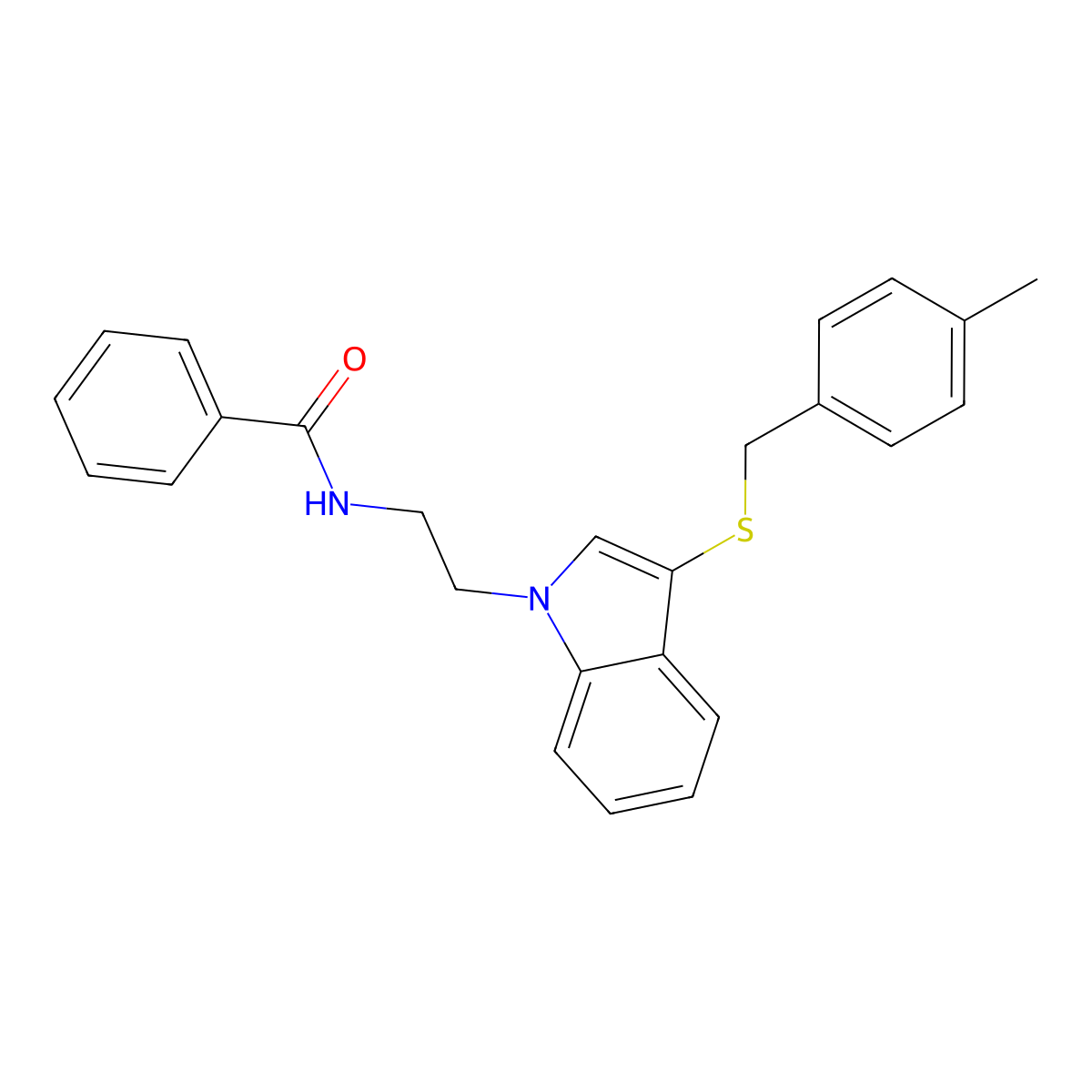 N-(2-(3-((4-methylbenzyl)thio)-1H-indol-1-yl)ethyl)benzamide molecular structure, CAS 532969-50-9