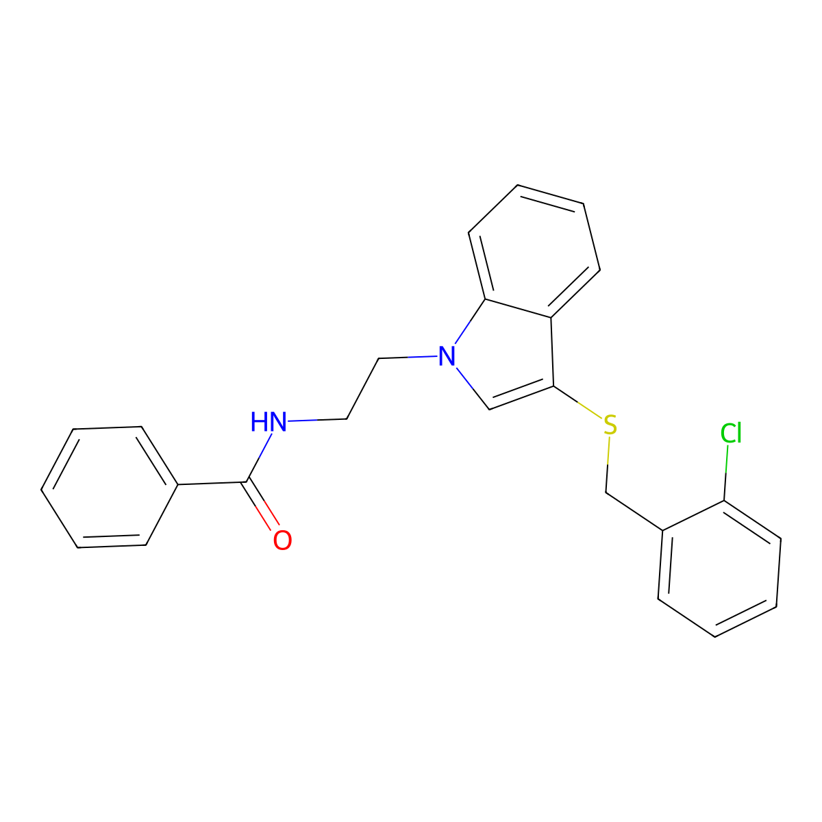 N-(2-(3-((2-chlorobenzyl)thio)-1H-indol-1-yl)ethyl)benzamide molecular structure, CAS 532969-51-0