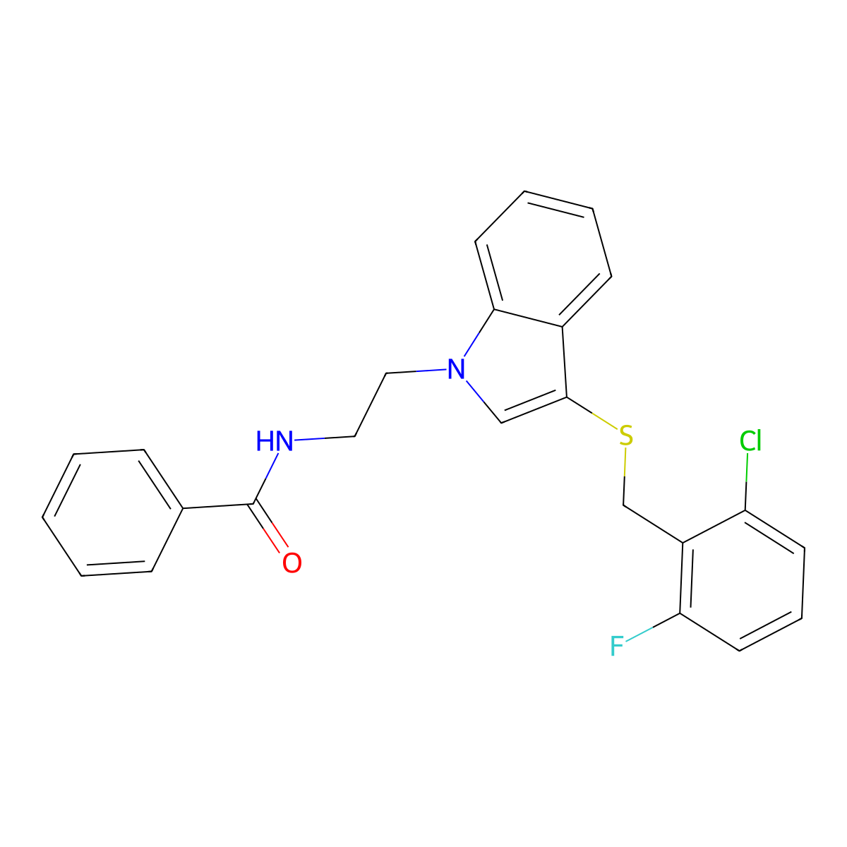N-(2-(3-((2-chloro-6-fluorobenzyl)thio)-1H-indol-1-yl)ethyl)benzamide molecular structure, CAS 532969-55-4