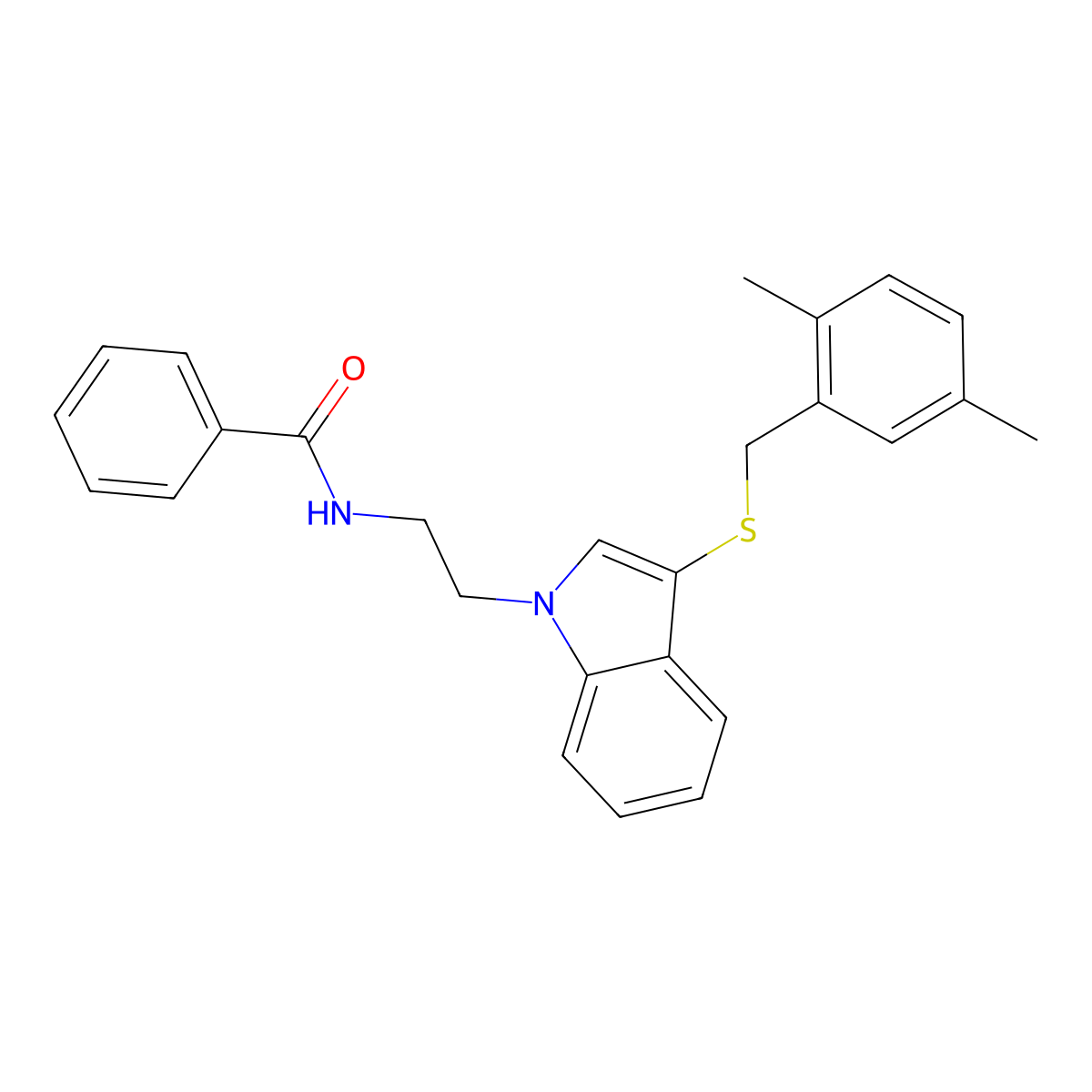 N-(2-(3-((2,5-dimethylbenzyl)thio)-1H-indol-1-yl)ethyl)benzamide molecular structure, CAS 532969-56-5