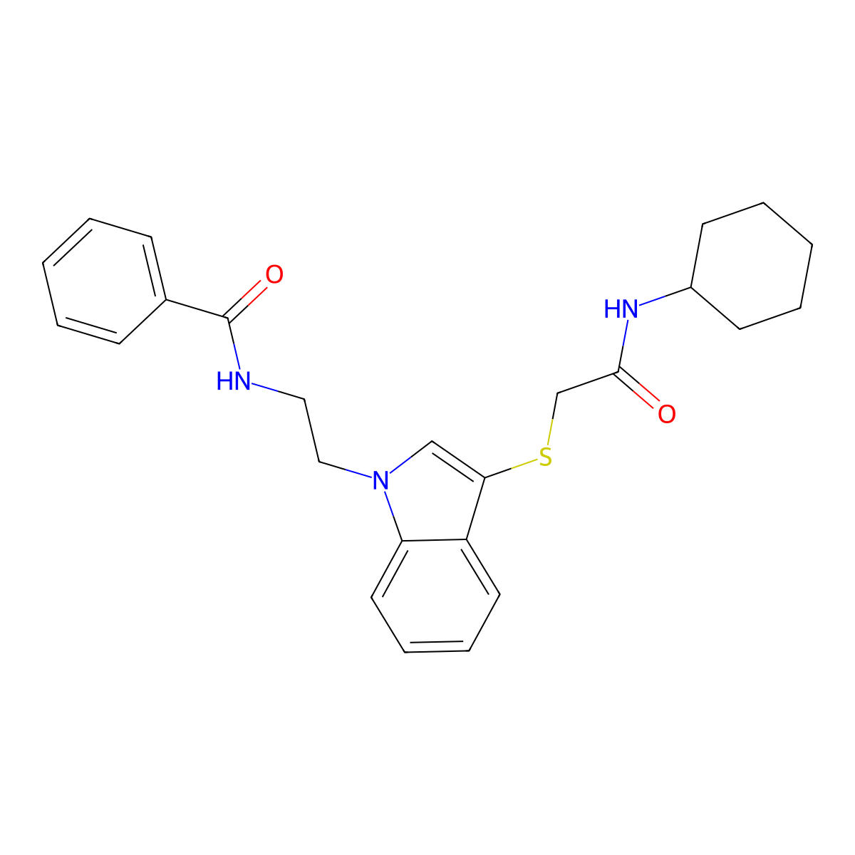 N-(2-(3-((2-(cyclohexylamino)-2-oxoethyl)thio)-1H-indol-1-yl)ethyl)benzamide molecular structure, CAS 532969-63-4