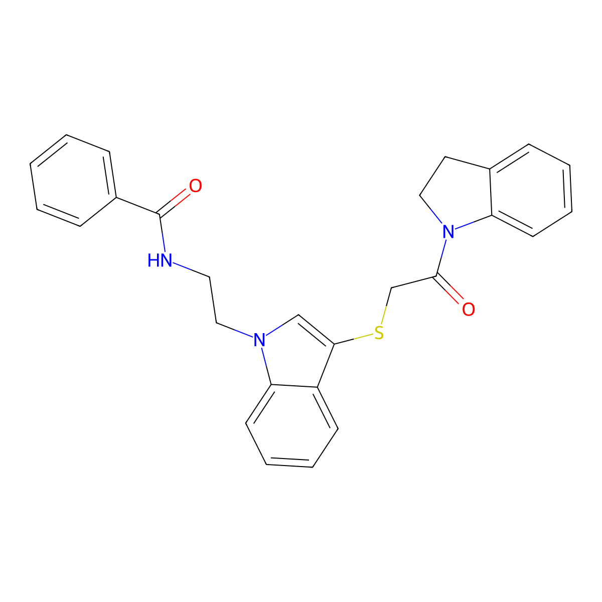 N-(2-(3-((2-(indolin-1-yl)-2-oxoethyl)thio)-1H-indol-1-yl)ethyl)benzamide molecular structure, CAS 532969-64-5