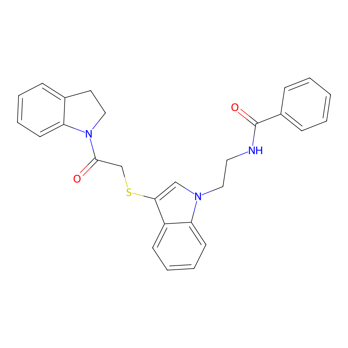 N-(2-(3-((2-(indolin-1-yl)-2-oxoethyl)thio)-1H-indol-1-yl)ethyl)benzamide molecular structure, CAS 532969-64-5