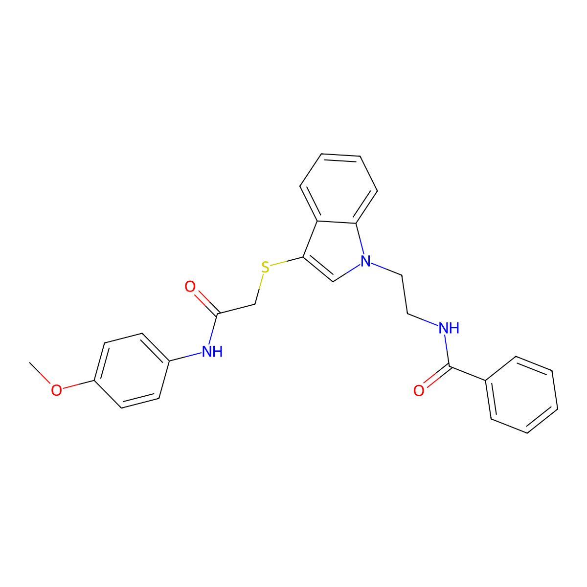 N-(2-(3-((2-((4-methoxyphenyl)amino)-2-oxoethyl)thio)-1H-indol-1-yl)ethyl)benzamide molecular structure, CAS 532969-70-3