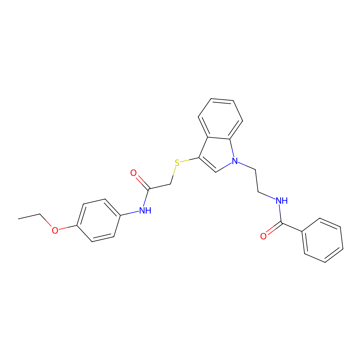N-[2-[3-[2-(4-ethoxyanilino)-2-oxoethyl]sulfanylindol-1-yl]ethyl]benzamide molecular structure, CAS 532969-71-4