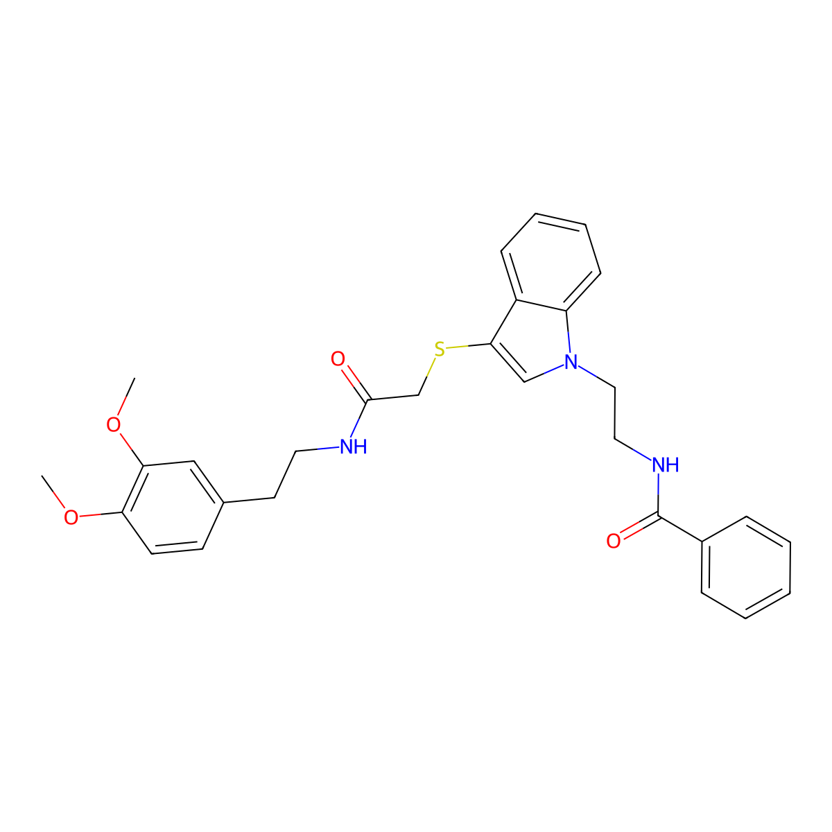 N-[2-[3-[2-[2-(3,4-dimethoxyphenyl)ethylamino]-2-oxoethyl]sulfanylindol-1-yl]ethyl]benzamide molecular structure, CAS 532969-79-2