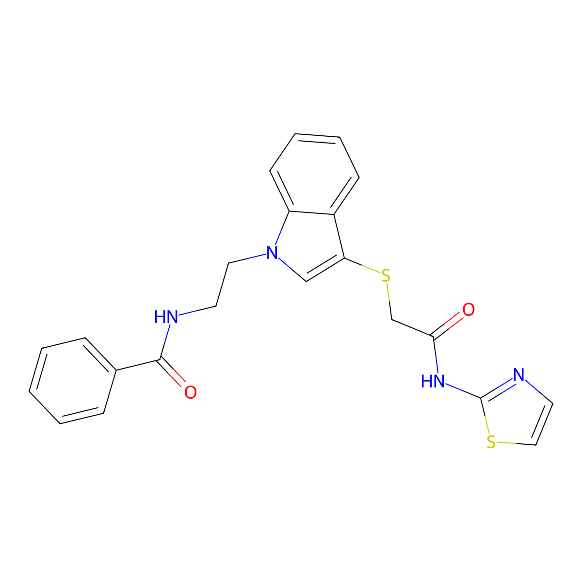 N-(2-(3-((2-oxo-2-(thiazol-2-ylamino)ethyl)thio)-1H-indol-1-yl)ethyl)benzamide molecular structure, CAS 532969-83-8