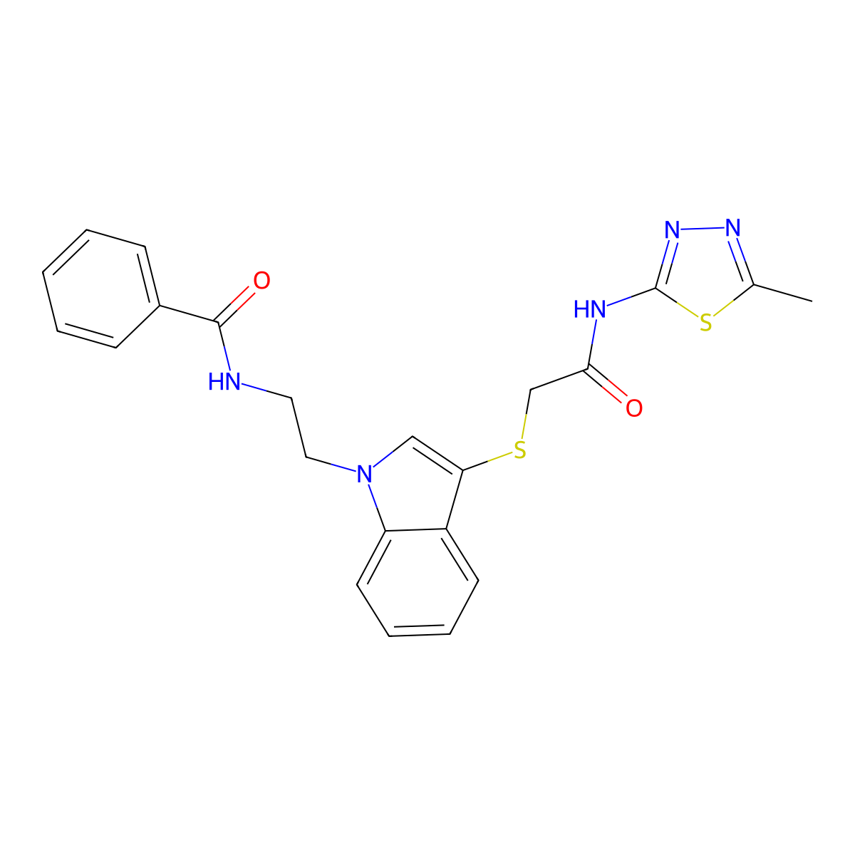 N-[2-[3-[2-[(5-methyl-1,3,4-thiadiazol-2-yl)amino]-2-oxoethyl]sulfanylindol-1-yl]ethyl]benzamide molecular structure, CAS 532969-86-1