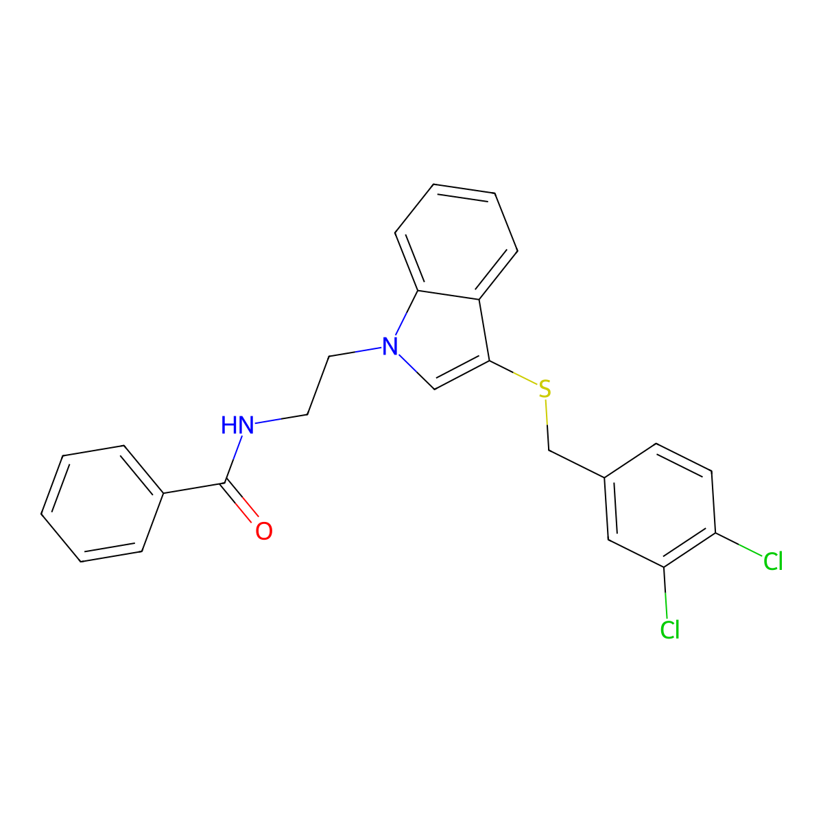 N-[2-[3-[(3,4-dichlorophenyl)methylsulfanyl]indol-1-yl]ethyl]benzamide molecular structure, CAS 532969-92-9