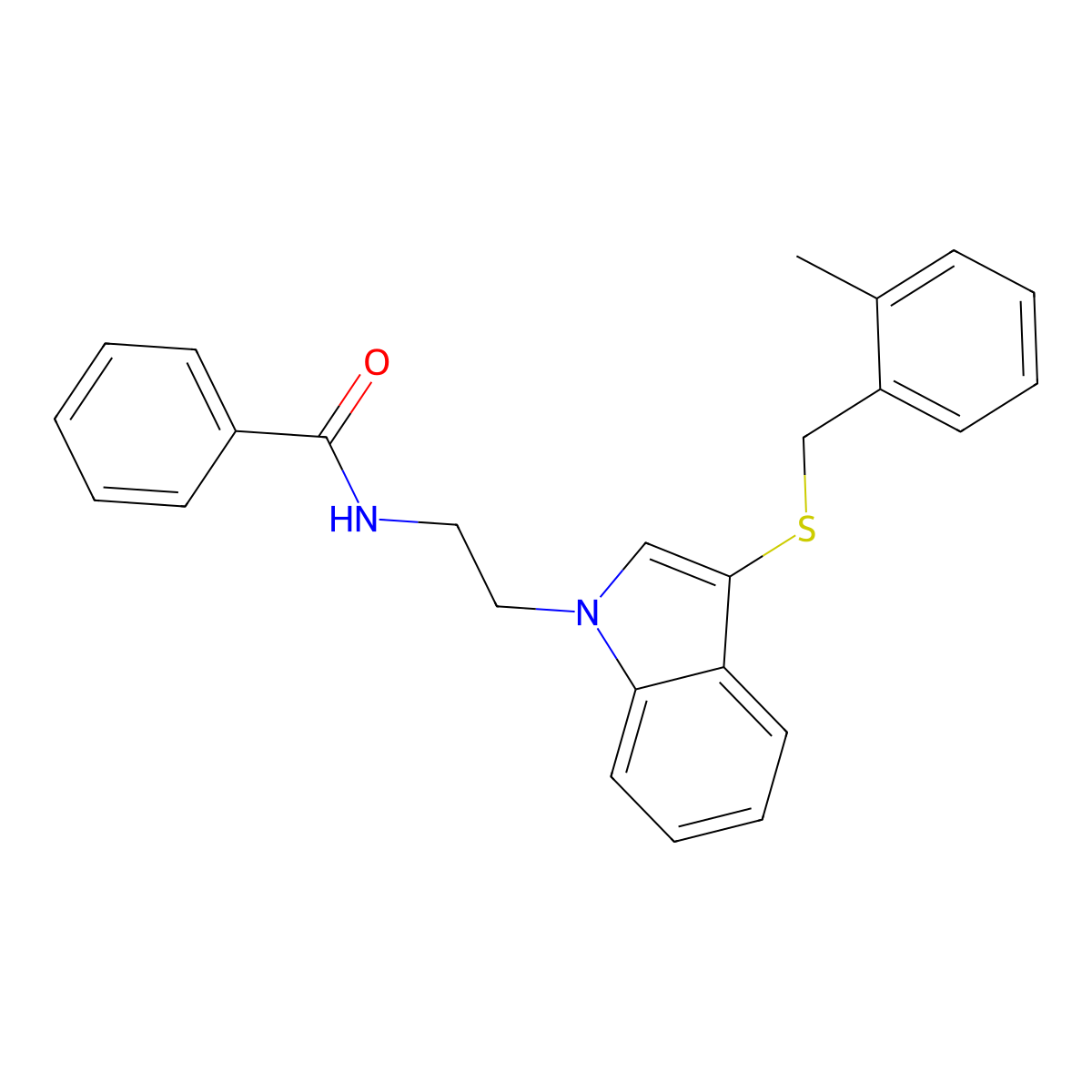 N-[2-[3-[(2-methylphenyl)methylsulfanyl]indol-1-yl]ethyl]benzamide molecular structure, CAS 532969-96-3