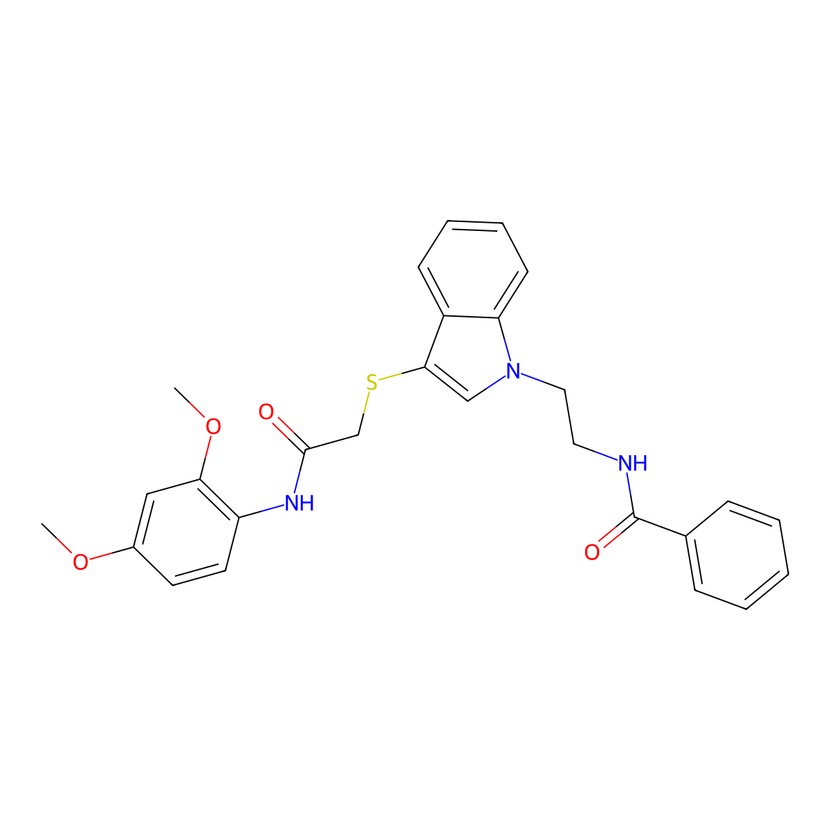 N-(2-(3-((2-((2,4-dimethoxyphenyl)amino)-2-oxoethyl)thio)-1H-indol-1-yl)ethyl)benzamide molecular structure, CAS 532969-99-6