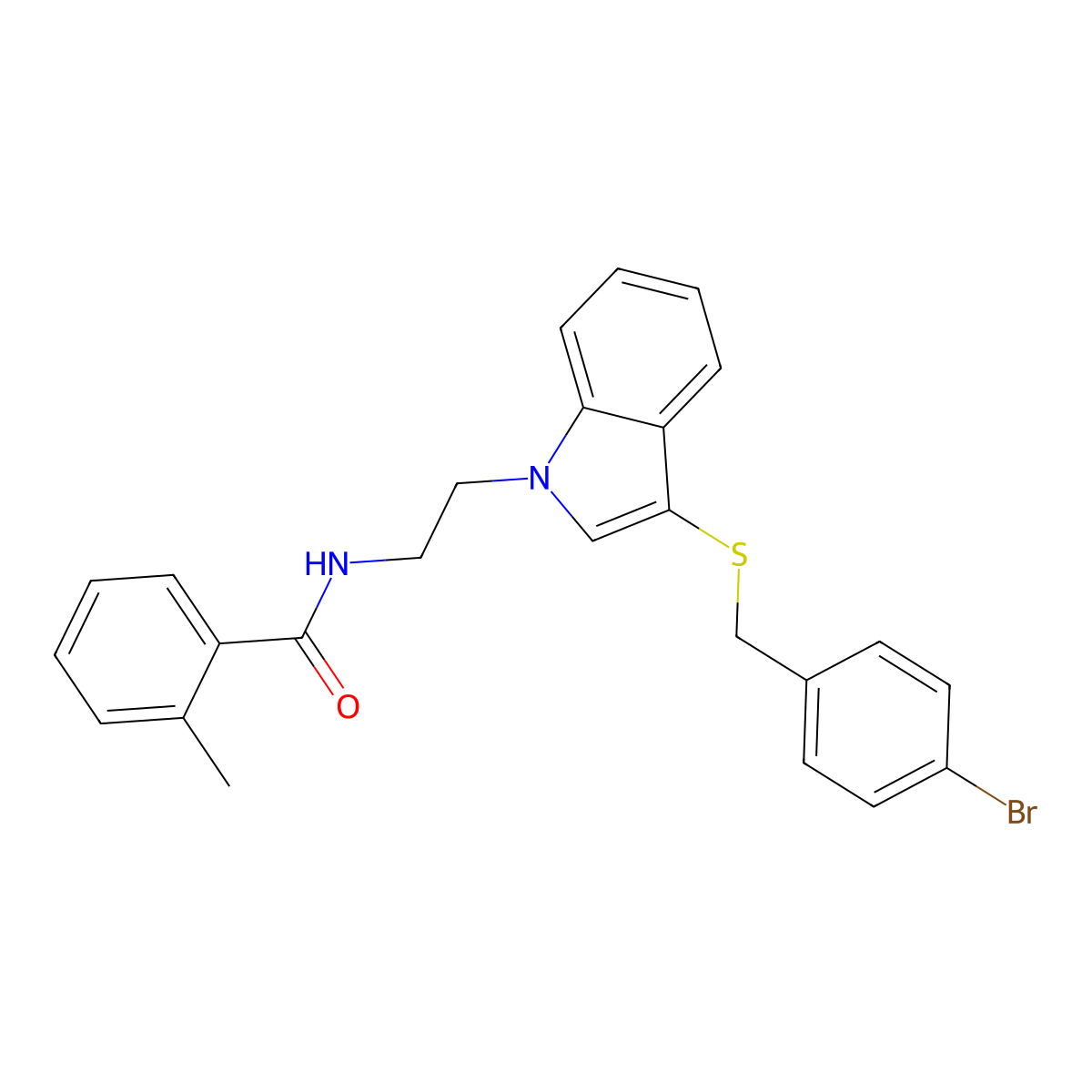 N-[2-[3-[(4-bromophenyl)methylsulfanyl]indol-1-yl]ethyl]-2-methylbenzamide molecular structure, CAS 532970-01-7