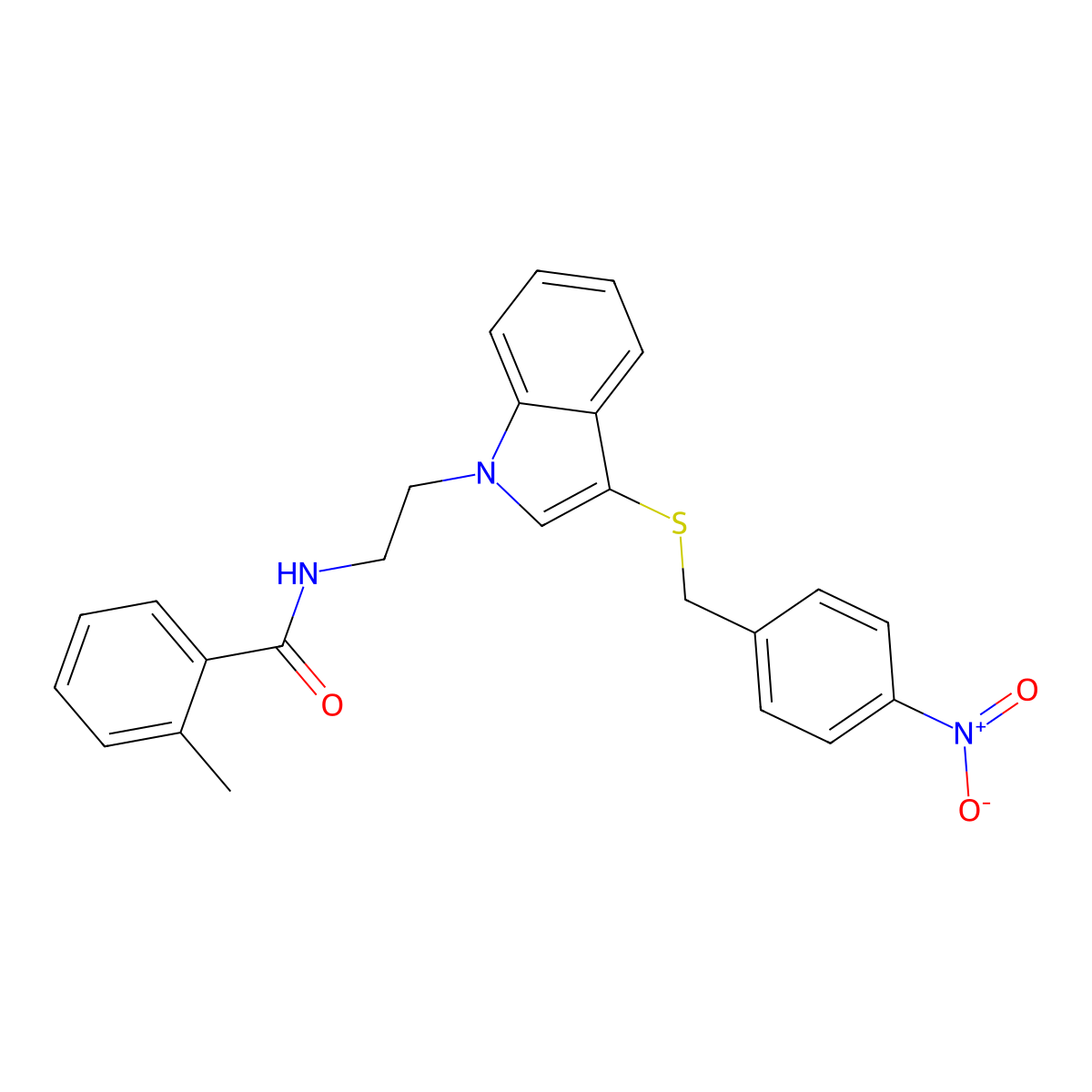 2-methyl-N-[2-[3-[(4-nitrophenyl)methylsulfanyl]indol-1-yl]ethyl]benzamide molecular structure, CAS 532970-02-8