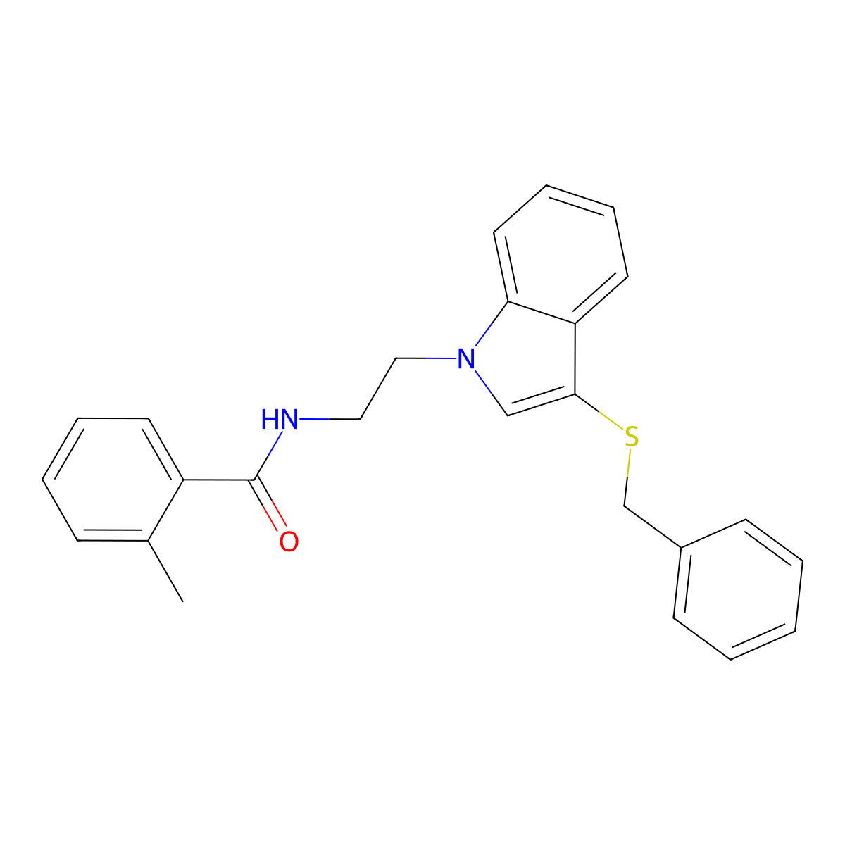 N-(2-(3-(benzylthio)-1H-indol-1-yl)ethyl)-2-methylbenzamide molecular structure, CAS 532970-04-0