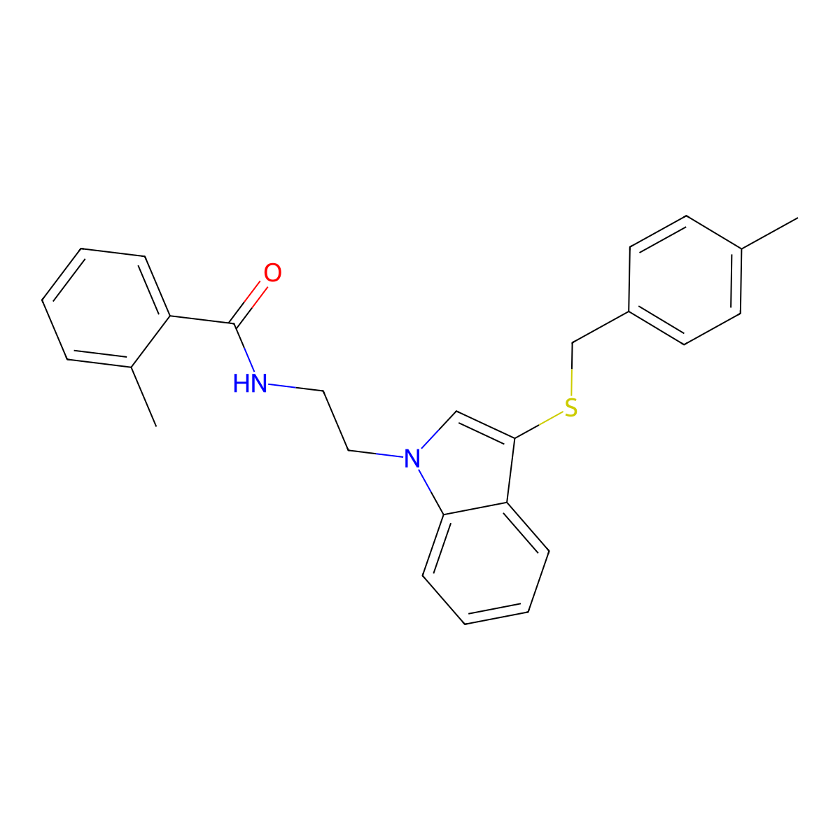 2-methyl-N-[2-[3-[(4-methylphenyl)methylsulfanyl]indol-1-yl]ethyl]benzamide molecular structure, CAS 532970-06-2