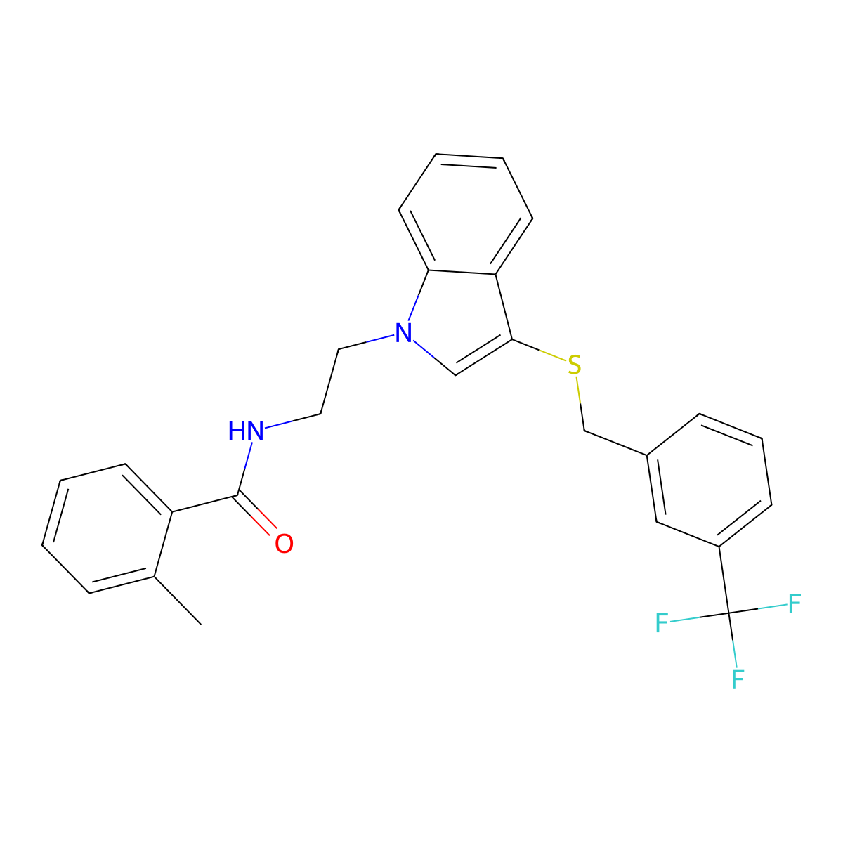 2-methyl-N-[2-[3-[[3-(trifluoromethyl)phenyl]methylsulfanyl]indol-1-yl]ethyl]benzamide molecular structure, CAS 532970-09-5