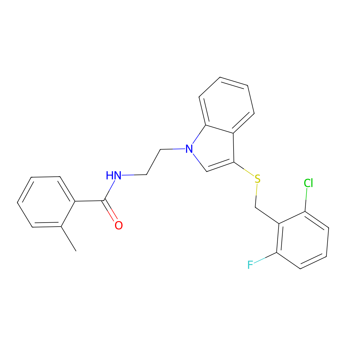N-(2-(3-((2-chloro-6-fluorobenzyl)thio)-1H-indol-1-yl)ethyl)-2-methylbenzamide molecular structure, CAS 532970-11-9