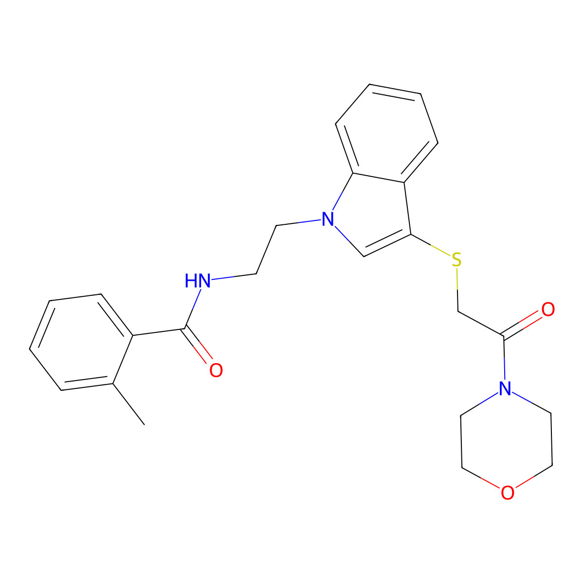 2-methyl-N-[2-[3-(2-morpholin-4-yl-2-oxoethyl)sulfanylindol-1-yl]ethyl]benzamide molecular structure, CAS 532970-15-3