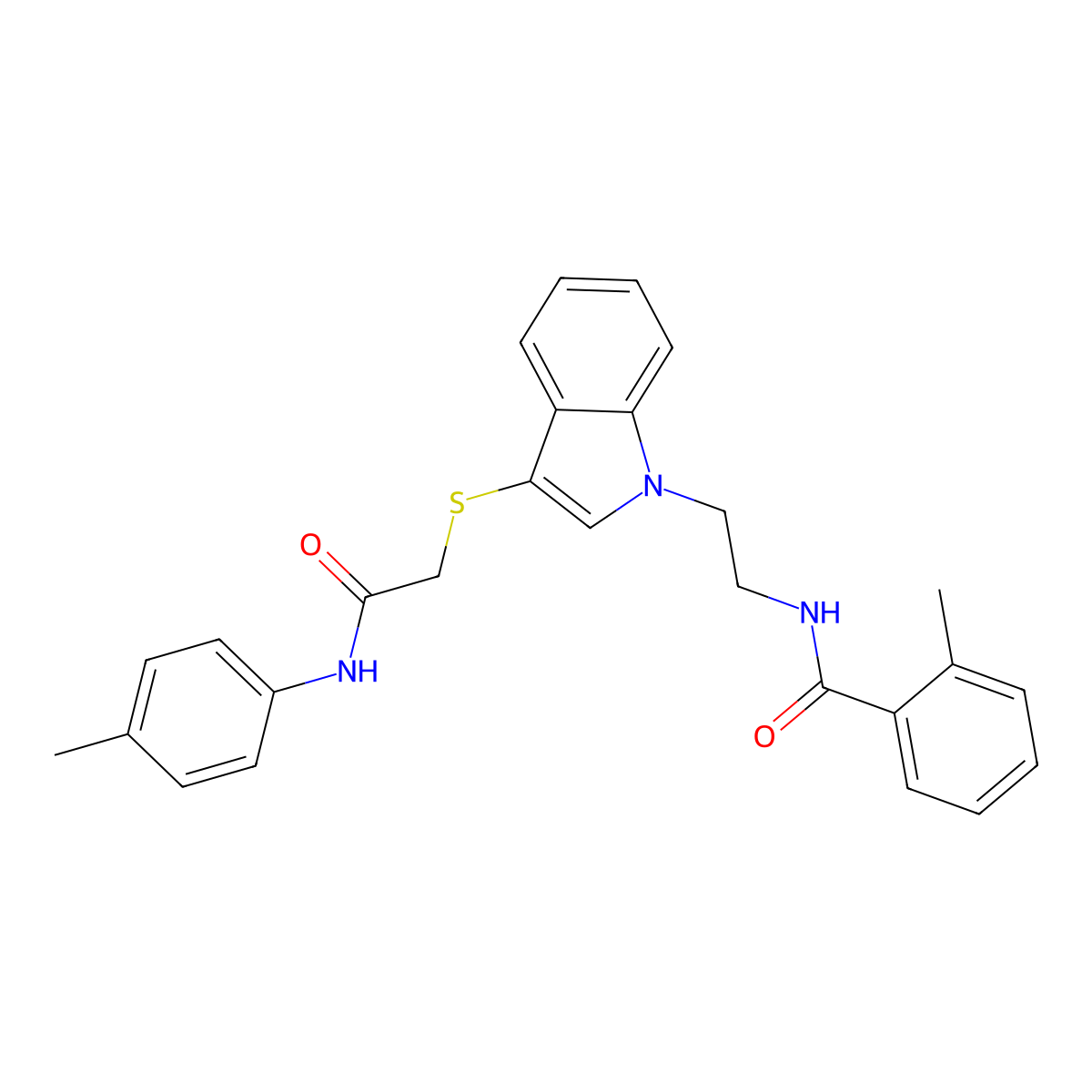 2-methyl-N-[2-[3-[2-(4-methylanilino)-2-oxoethyl]sulfanylindol-1-yl]ethyl]benzamide molecular structure, CAS 532970-23-3