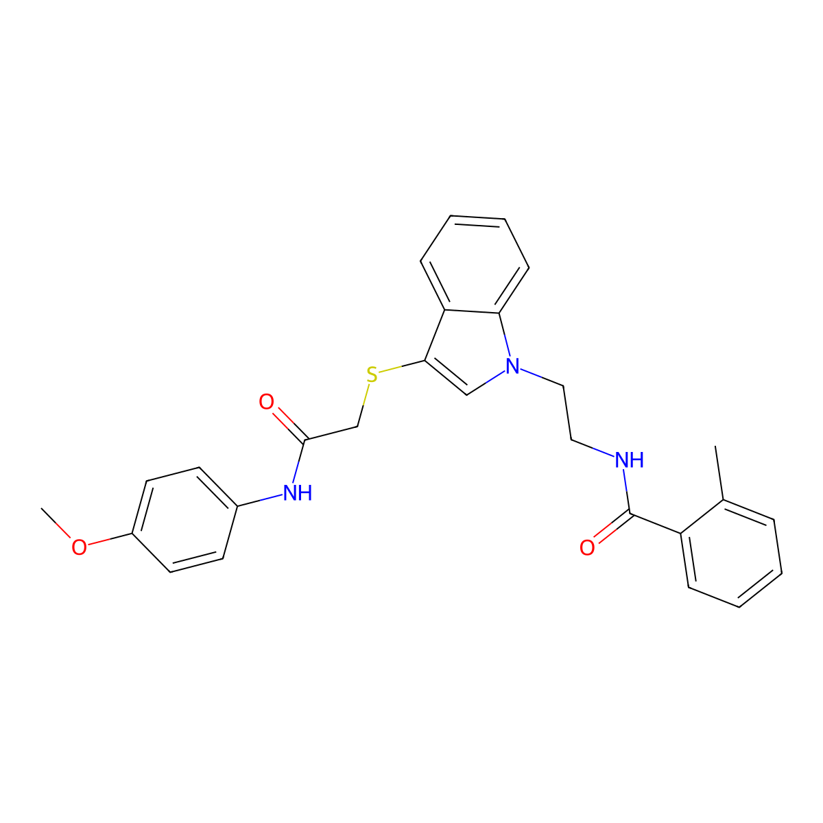 N-[2-[3-[2-(4-methoxyanilino)-2-oxoethyl]sulfanylindol-1-yl]ethyl]-2-methylbenzamide molecular structure, CAS 532970-26-6