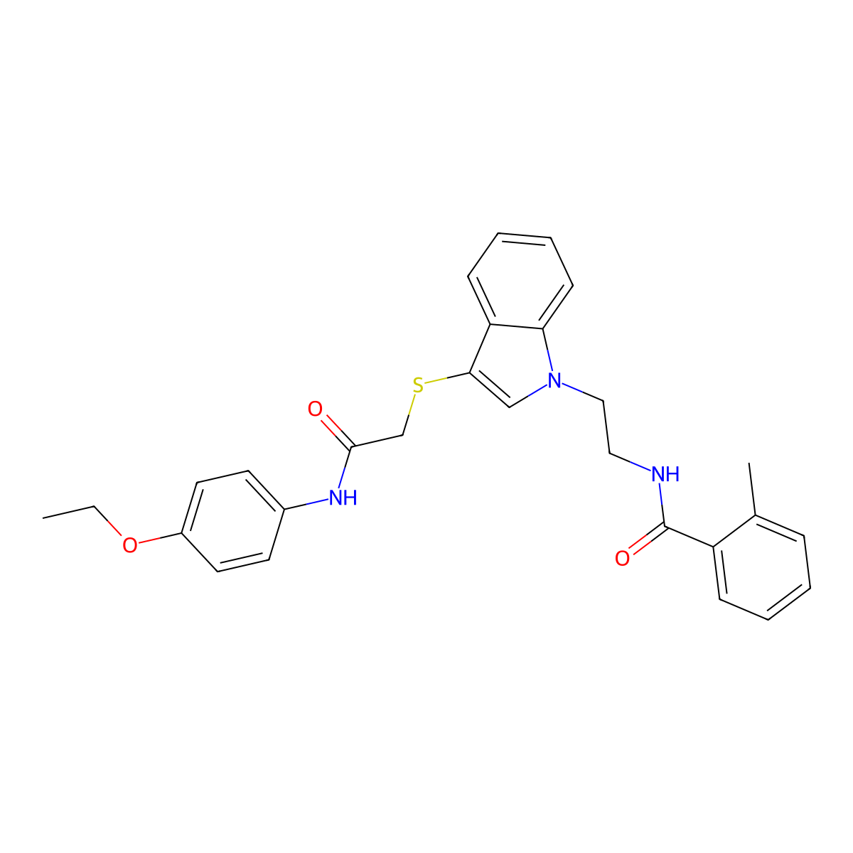 N-(2-(3-((2-((4-ethoxyphenyl)amino)-2-oxoethyl)thio)-1H-indol-1-yl)ethyl)-2-methylbenzamide molecular structure, CAS 532970-27-7