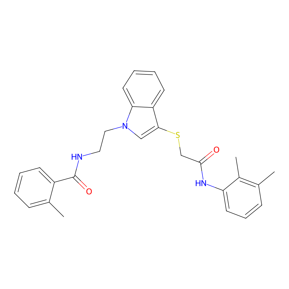 N-(2-(3-((2-((2,3-dimethylphenyl)amino)-2-oxoethyl)thio)-1H-indol-1-yl)ethyl)-2-methylbenzamide molecular structure, CAS 532970-30-2
