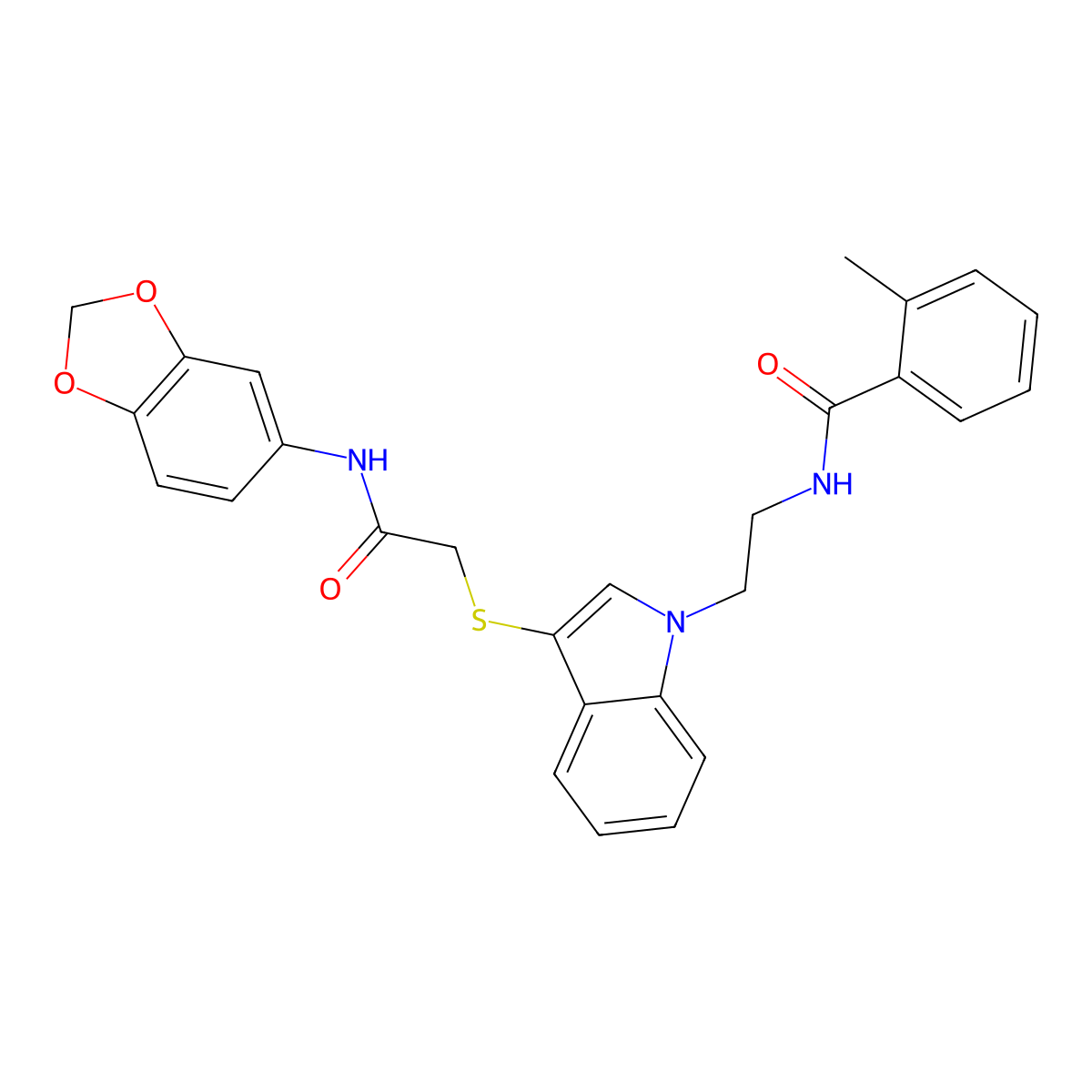 N-(2-(3-((2-(benzo[d][1,3]dioxol-5-ylamino)-2-oxoethyl)thio)-1H-indol-1-yl)ethyl)-2-methylbenzamide molecular structure, CAS 532970-33-5