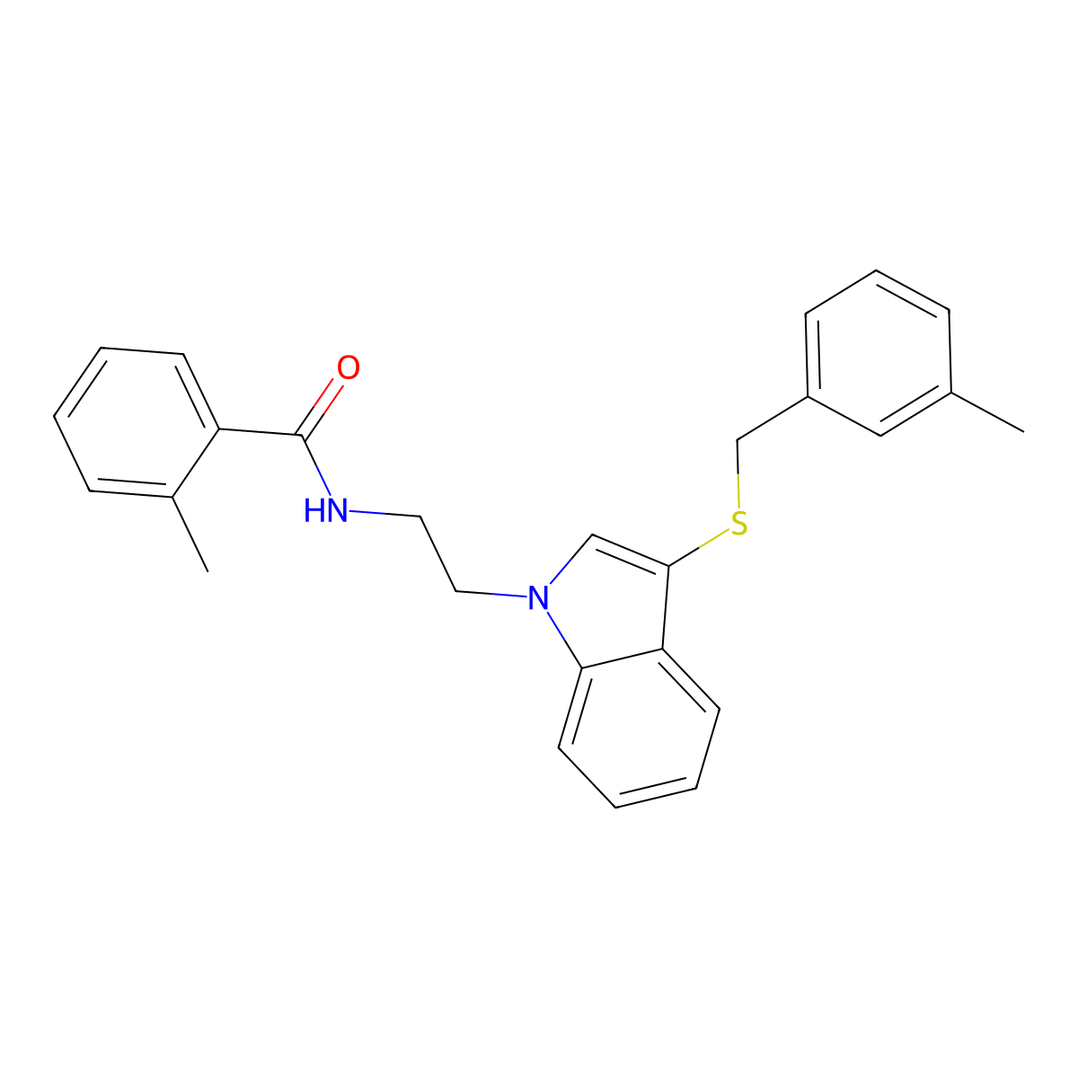 2-methyl-N-[2-[3-[(3-methylphenyl)methylsulfanyl]indol-1-yl]ethyl]benzamide molecular structure, CAS 532970-51-7